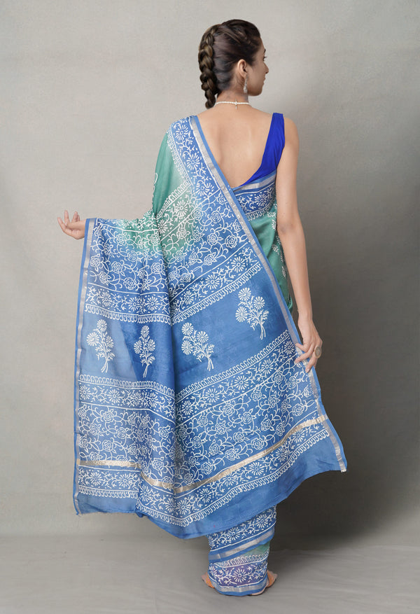 Green-Blue  Summer Bangalore Silk Saree-UNM64668