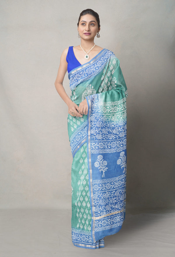 Green-Blue  Summer Bangalore Silk Saree-UNM64668
