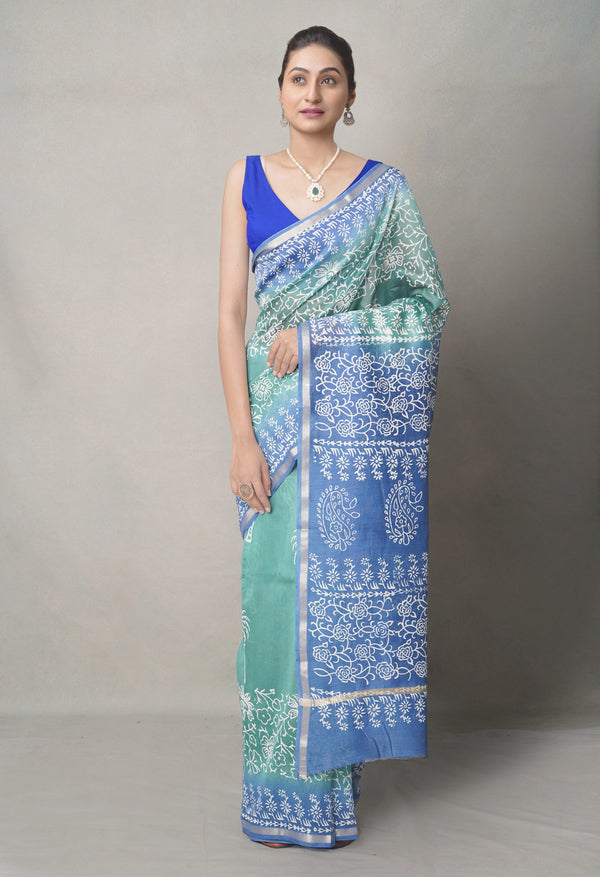 Green-Blue  Summer Bangalore Silk Saree