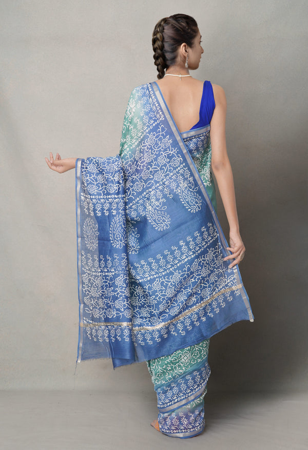 Green-Blue  Summer Bangalore Silk Saree