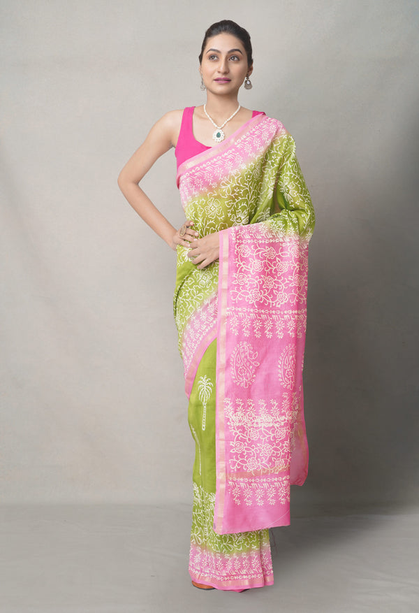 Green-Pink  Summer Bangalore Silk Saree