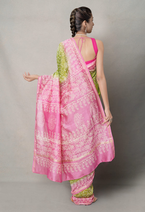 Green-Pink  Summer Bangalore Silk Saree