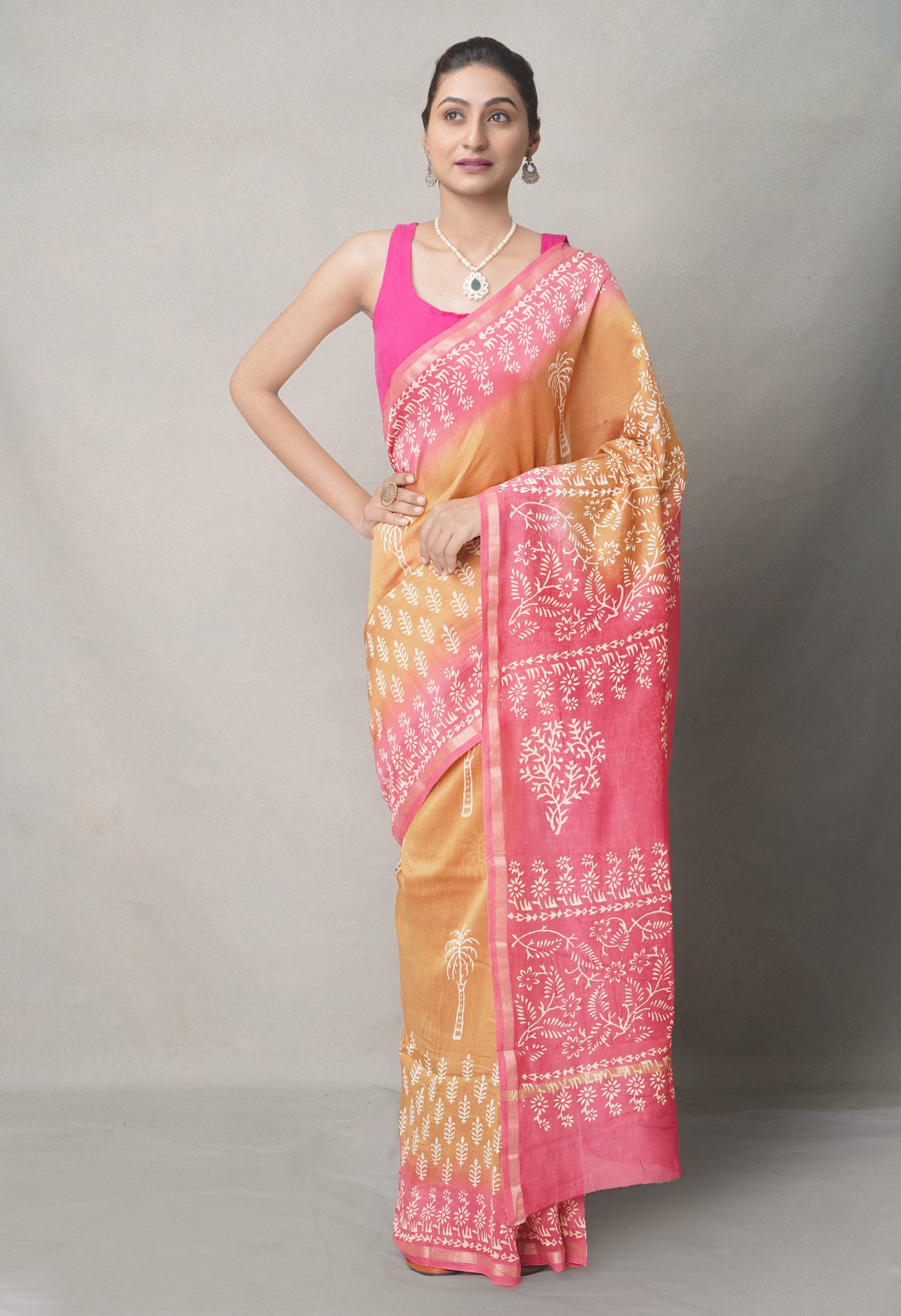 Brown-Pink  Summer Bangalore Silk Saree-UNM64673