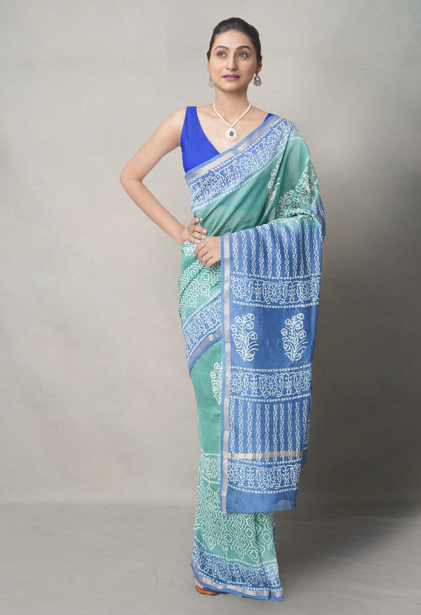 Green-Blue  Summer Bangalore Silk Saree-UNM64675
