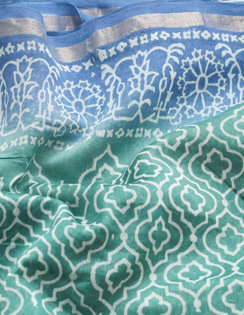 Green-Blue  Summer Bangalore Silk Saree-UNM64675
