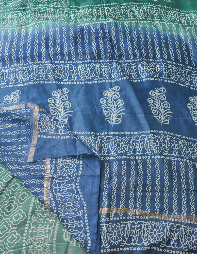 Green-Blue  Summer Bangalore Silk Saree-UNM64675