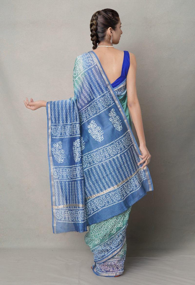 Green-Blue  Summer Bangalore Silk Saree-UNM64675
