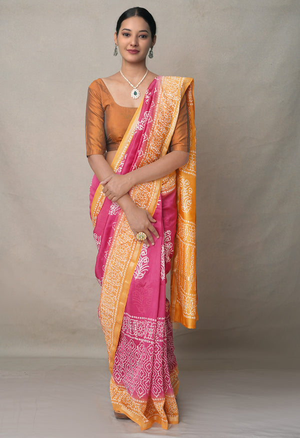 Pink-Yellow  Summer Bangalore Silk Saree