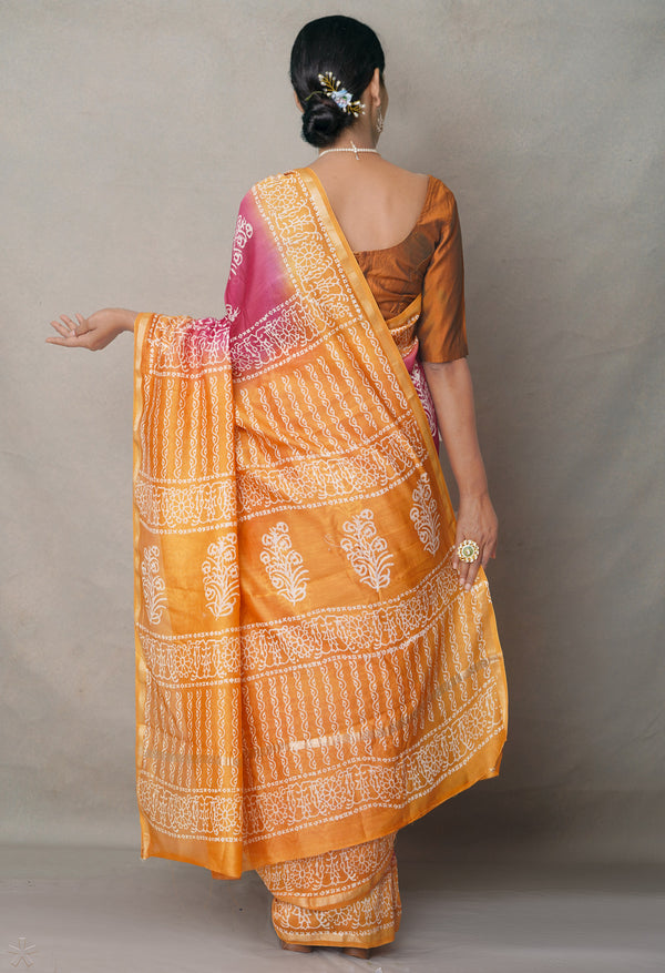 Pink-Yellow  Summer Bangalore Silk Saree