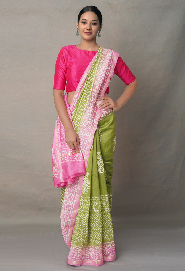 Green-Pink  Summer Bangalore Silk Saree-UNM64677