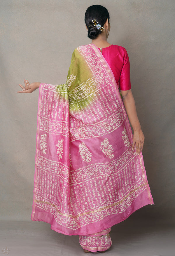 Green-Pink  Summer Bangalore Silk Saree-UNM64677