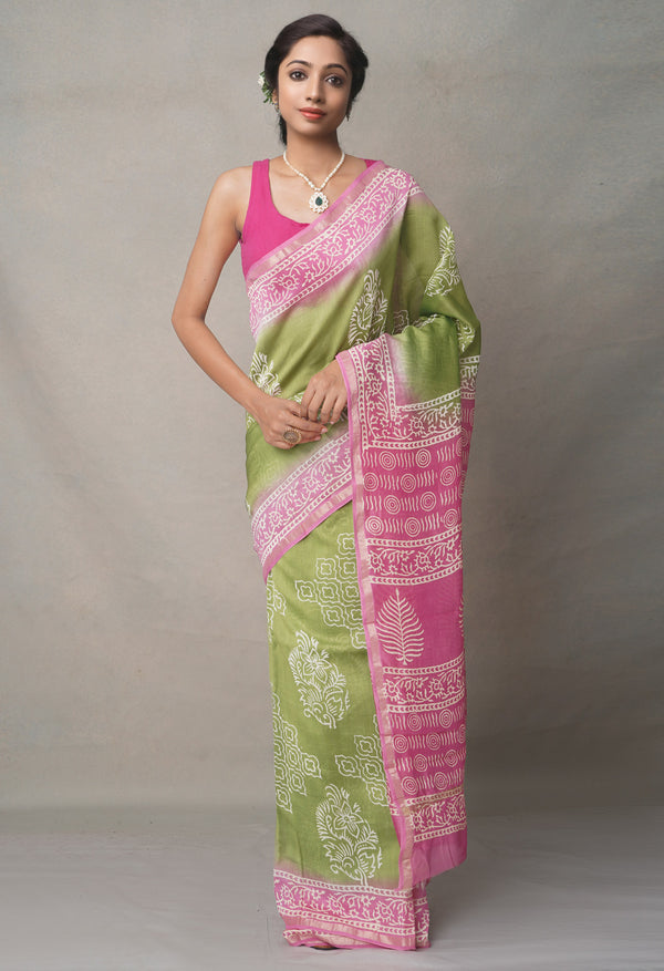 Green-Pink  Summer Bangalore Silk Saree