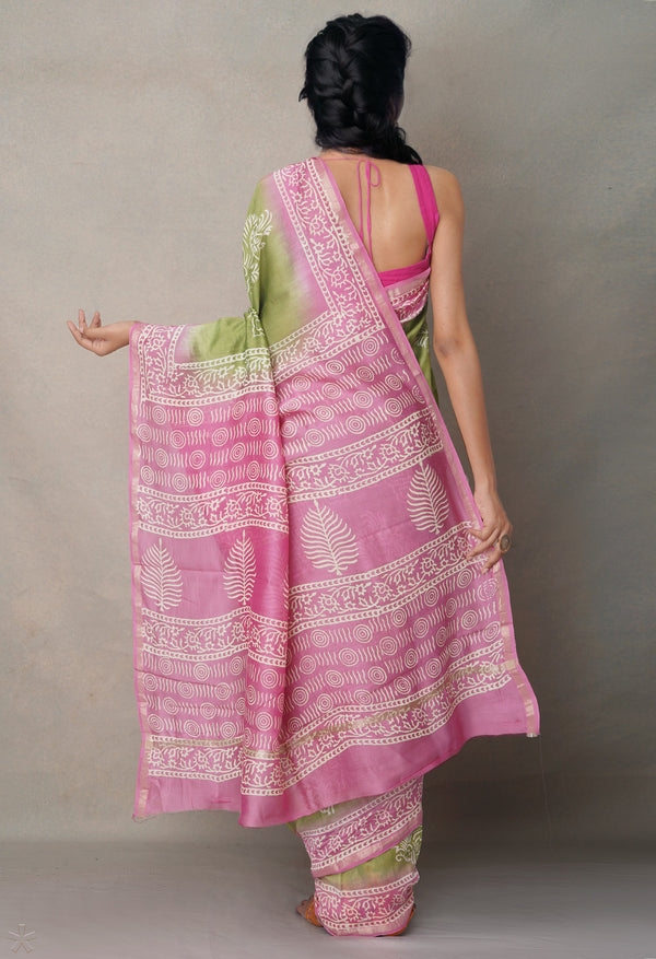 Green-Pink  Summer Bangalore Silk Saree