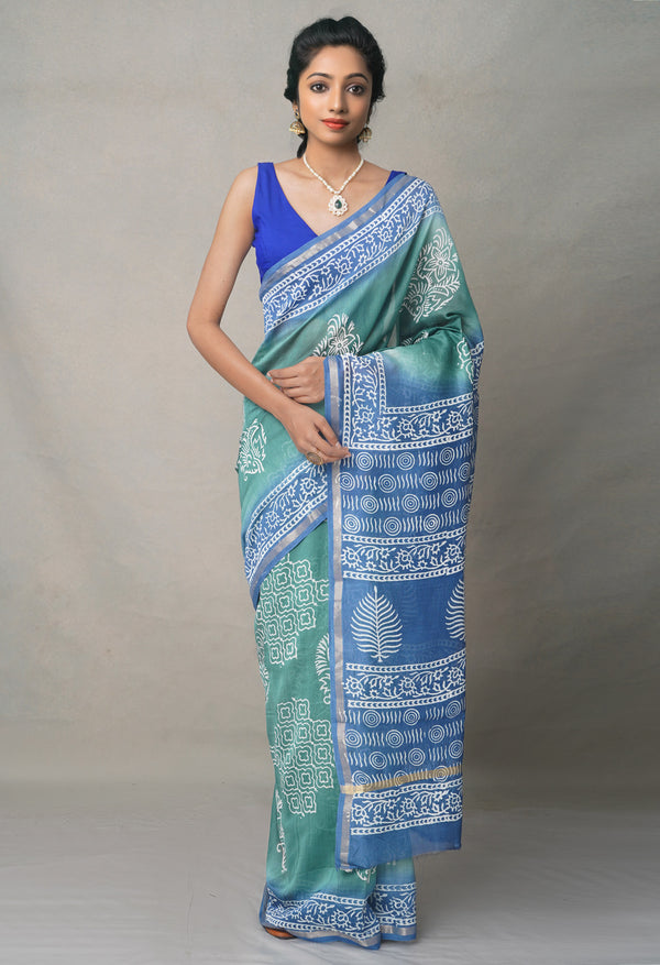 Green-Blue  Summer Bangalore Silk Saree