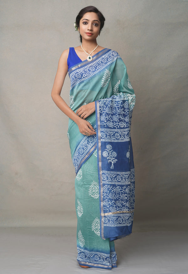 Green-Blue  Summer Bangalore Silk Saree