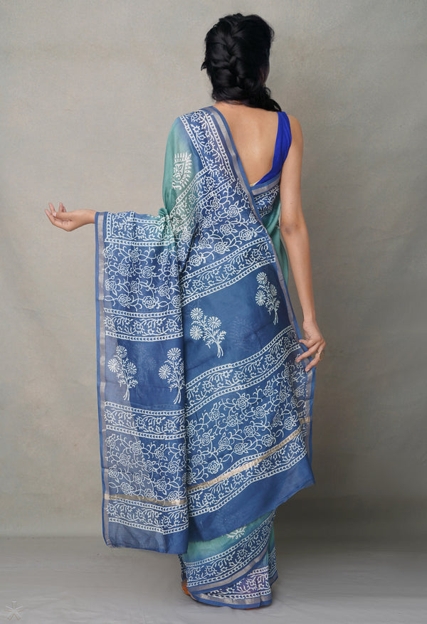 Green-Blue  Summer Bangalore Silk Saree