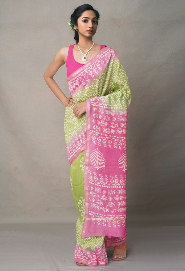 Green-Pink  Summer Bangalore Silk Saree