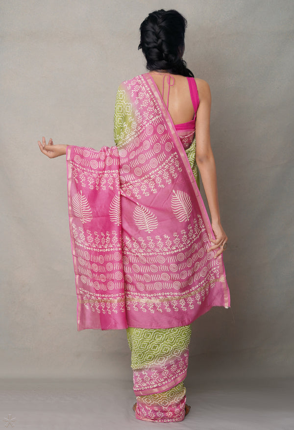 Green-Pink  Summer Bangalore Silk Saree