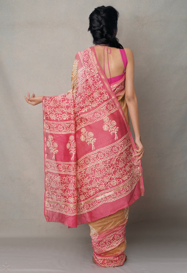 Brown-Pink  Summer Bangalore Silk Saree