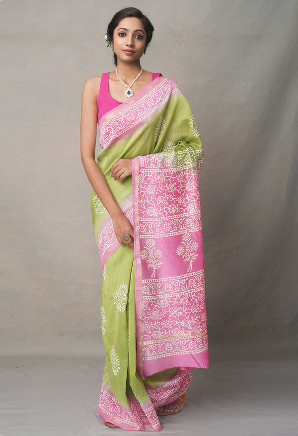 Green-Pink  Summer Bangalore Silk Saree