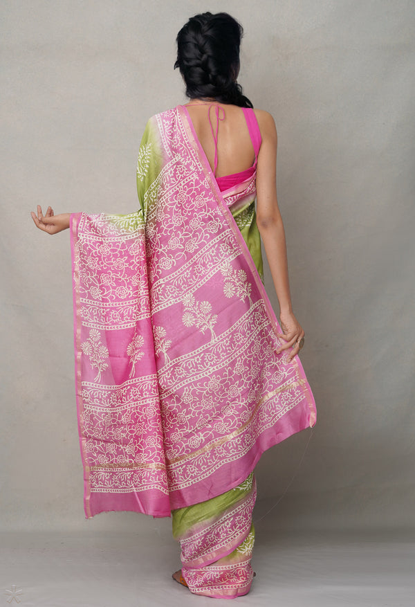 Green-Pink  Summer Bangalore Silk Saree