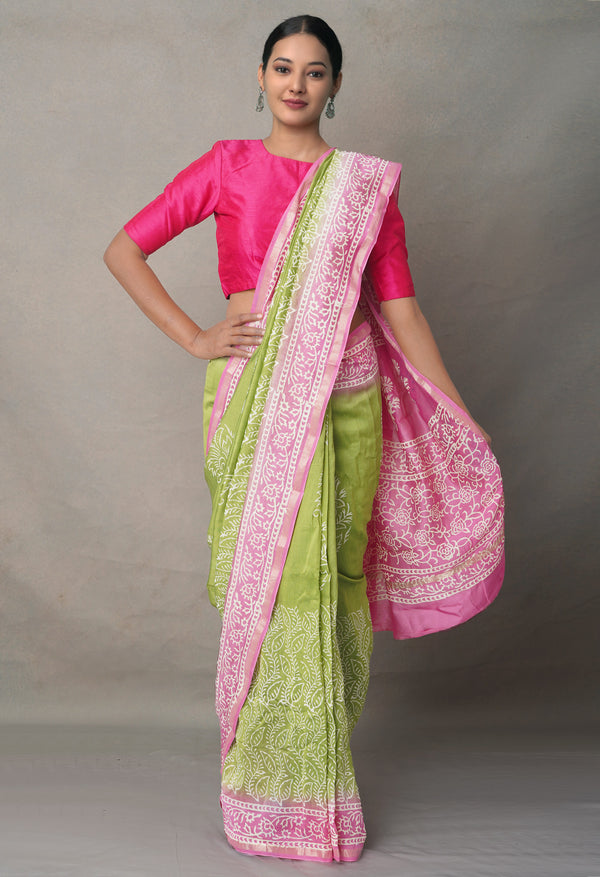 Green-Pink  Summer Bangalore Silk Saree