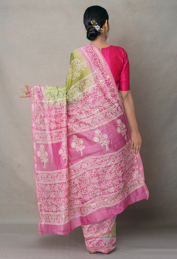 Green-Pink  Summer Bangalore Silk Saree
