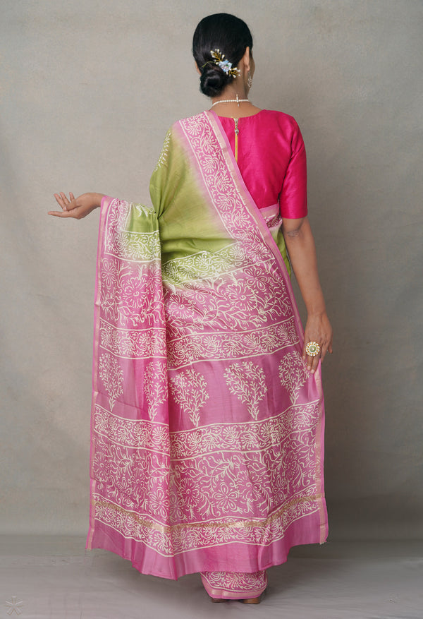 Green-Pink  Summer Bangalore Silk Saree