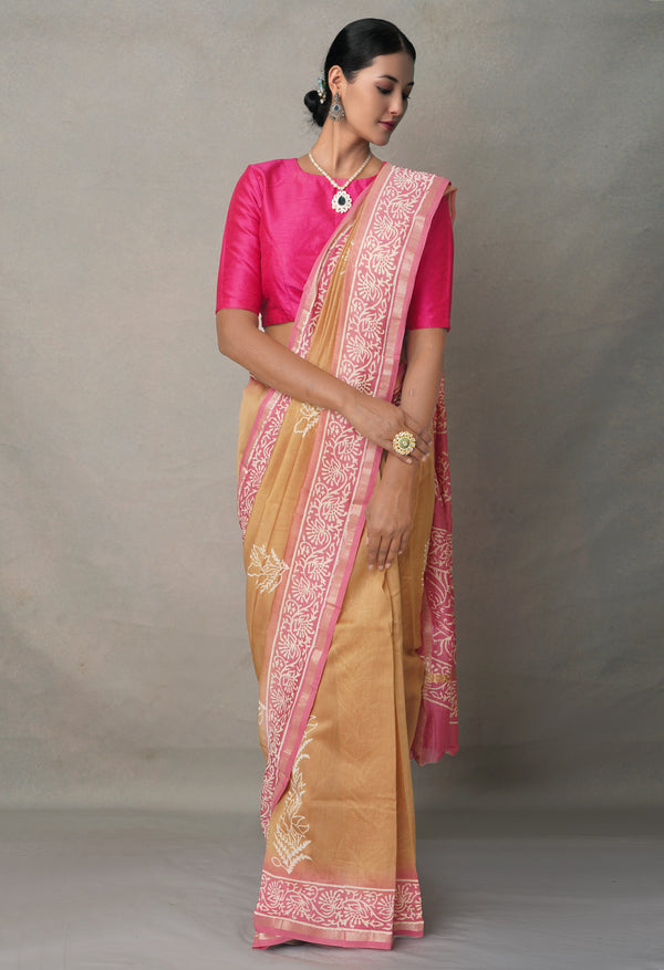 Brown-Pink  Summer Bangalore Silk Saree-UNM64696