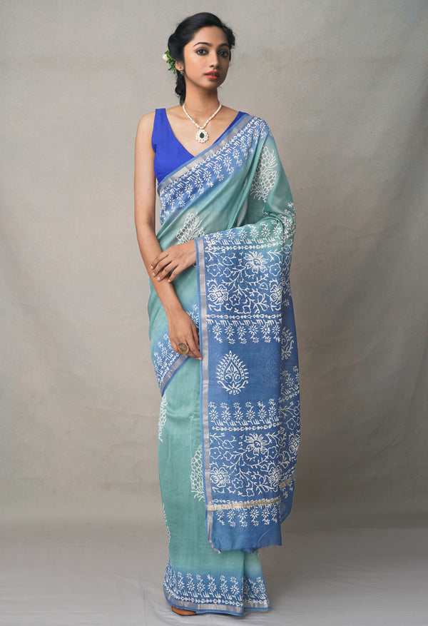 Green-Blue  Summer Bangalore Silk Saree-UNM64698