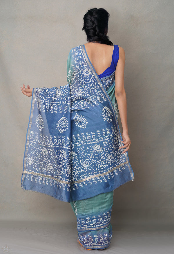 Green-Blue  Summer Bangalore Silk Saree-UNM64698