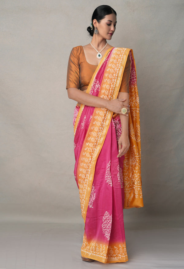 Pink-Yellow  Summer Bangalore Silk Saree