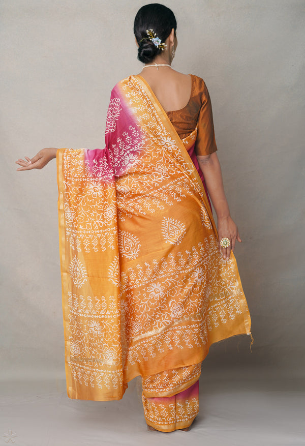 Pink-Yellow  Summer Bangalore Silk Saree