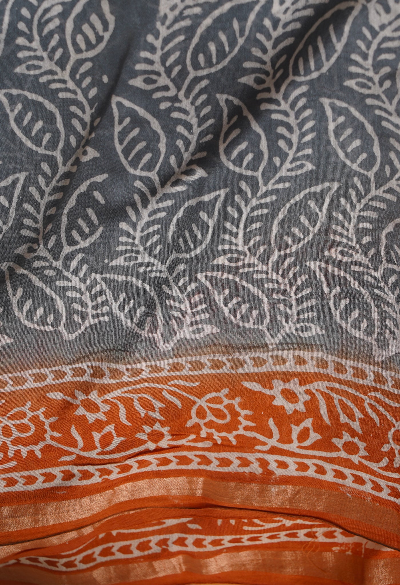 Grey-Orange  Summer Bangalore Silk Saree