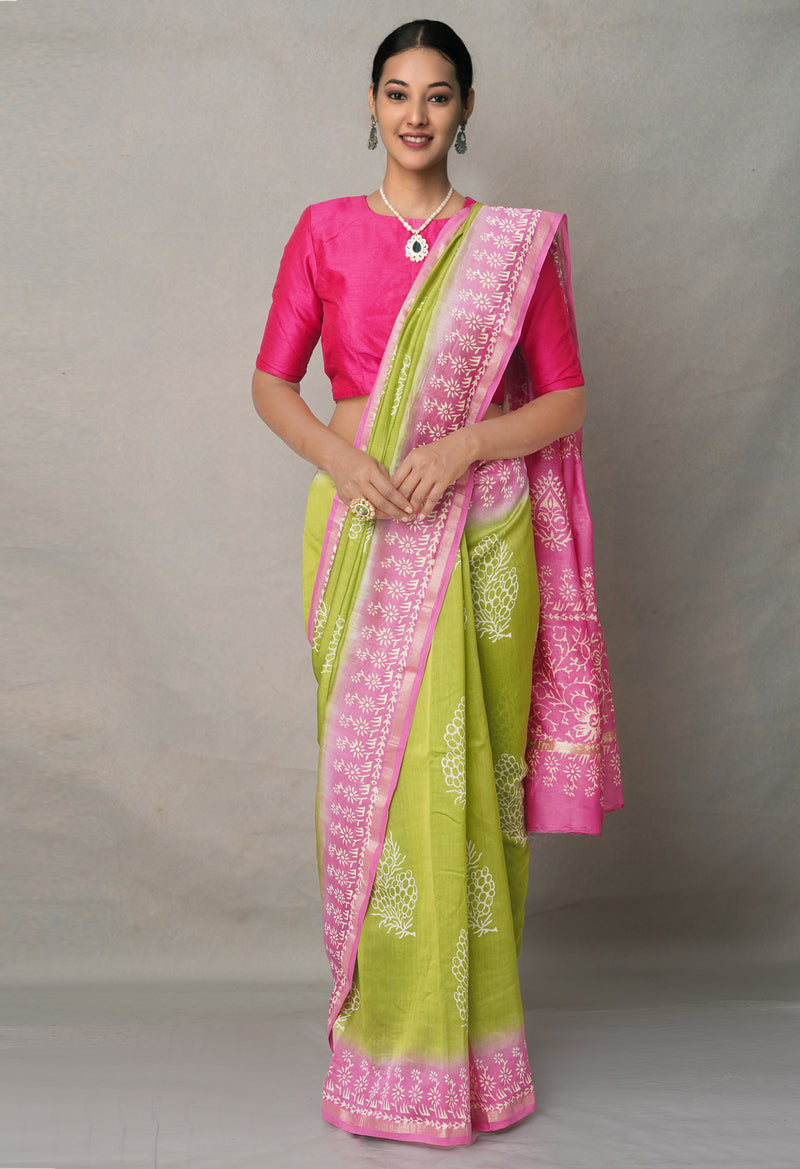 Green-Pink  Summer Bangalore Silk Saree