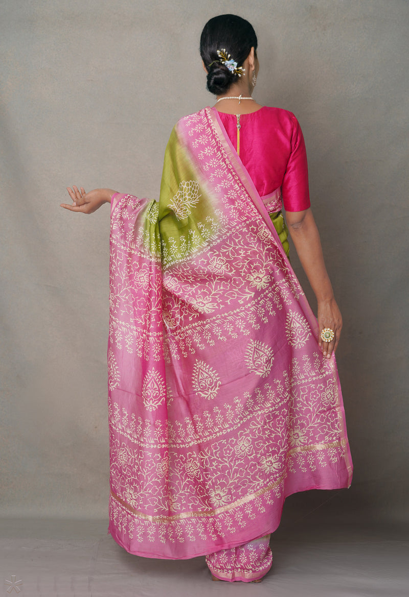 Green-Pink  Summer Bangalore Silk Saree