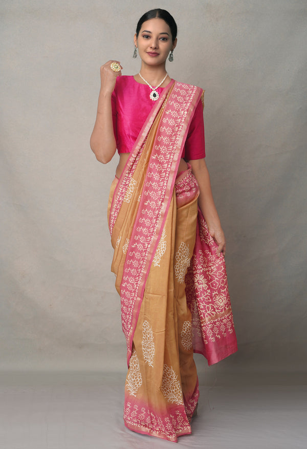 Brown-Pink  Summer Bangalore Silk Saree-UNM64702