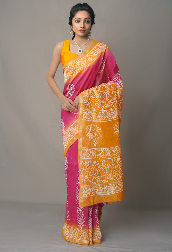 Pink-Yellow  Summer Bangalore Silk Saree