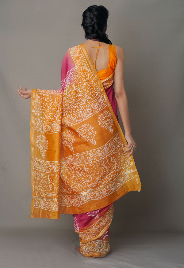 Pink-Yellow  Summer Bangalore Silk Saree