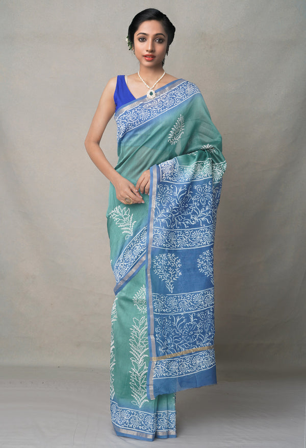 Green-Blue  Summer Bangalore Silk Saree