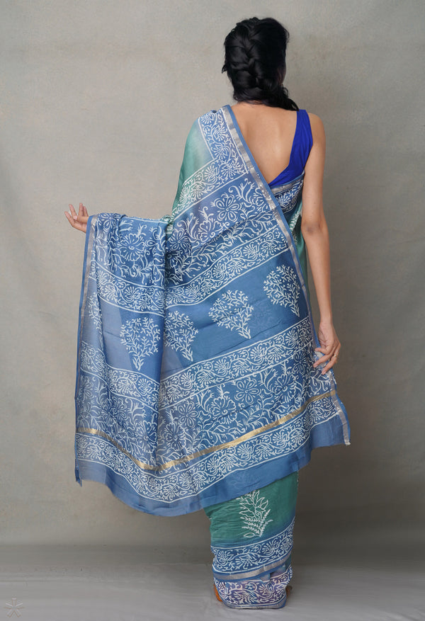 Green-Blue  Summer Bangalore Silk Saree