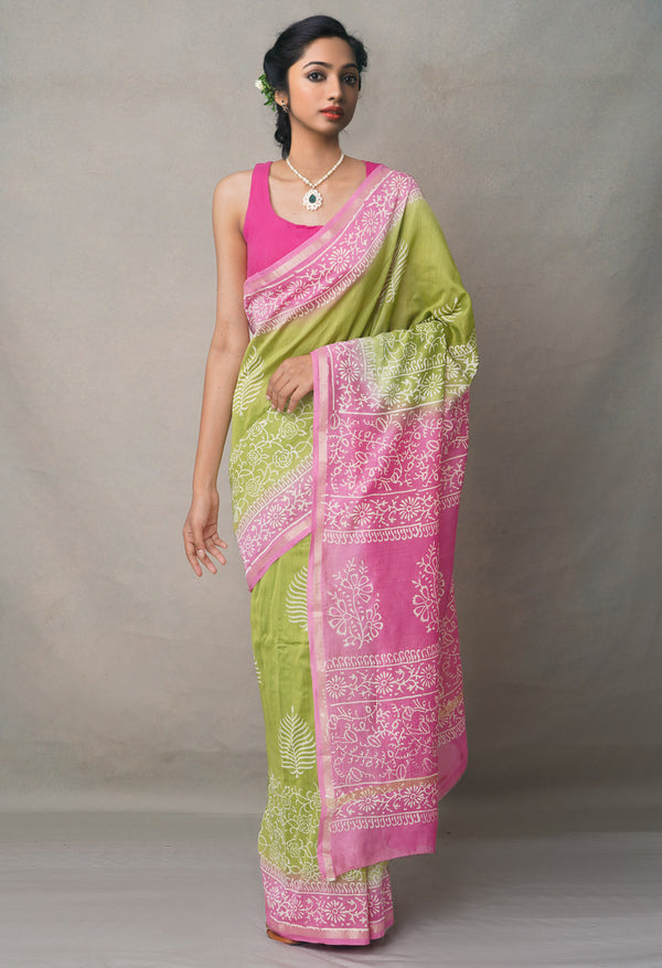 Green-Pink  Summer Bangalore Silk Saree