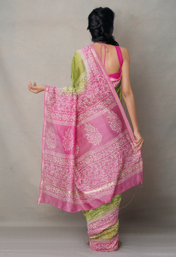 Green-Pink  Summer Bangalore Silk Saree