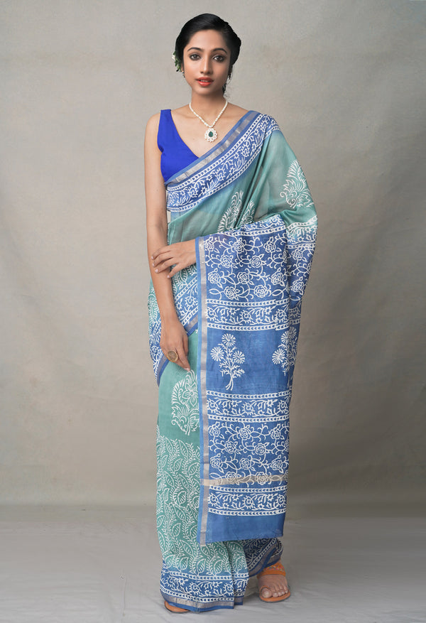 Green-Blue  Summer Bangalore Silk Saree-UNM64708