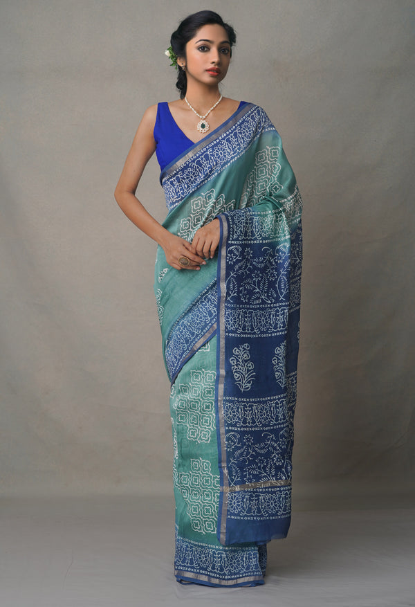 Green-Blue  Summer Bangalore Silk Saree