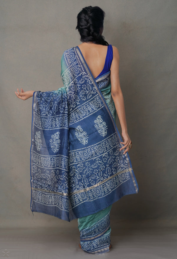 Green-Blue  Summer Bangalore Silk Saree