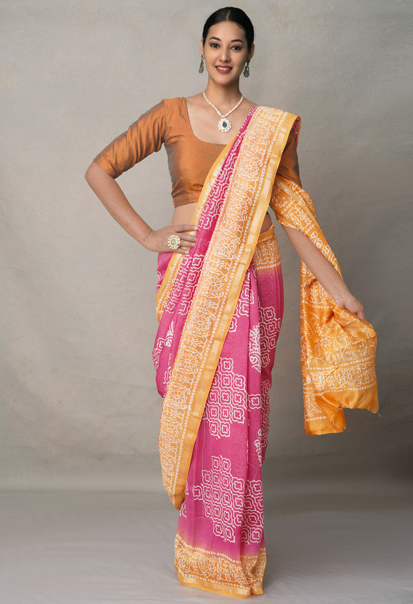 Pink-Yellow  Summer Bangalore Silk Saree