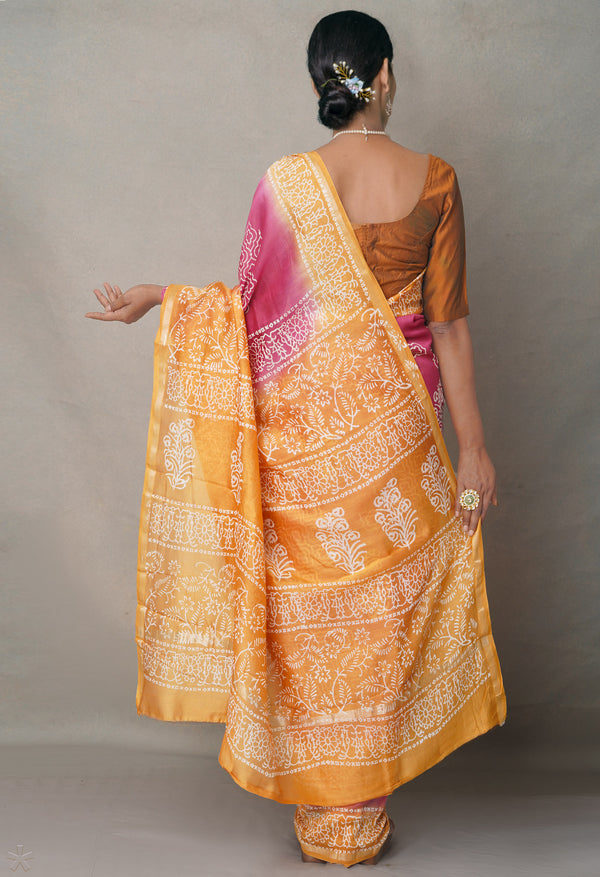 Pink-Yellow  Summer Bangalore Silk Saree
