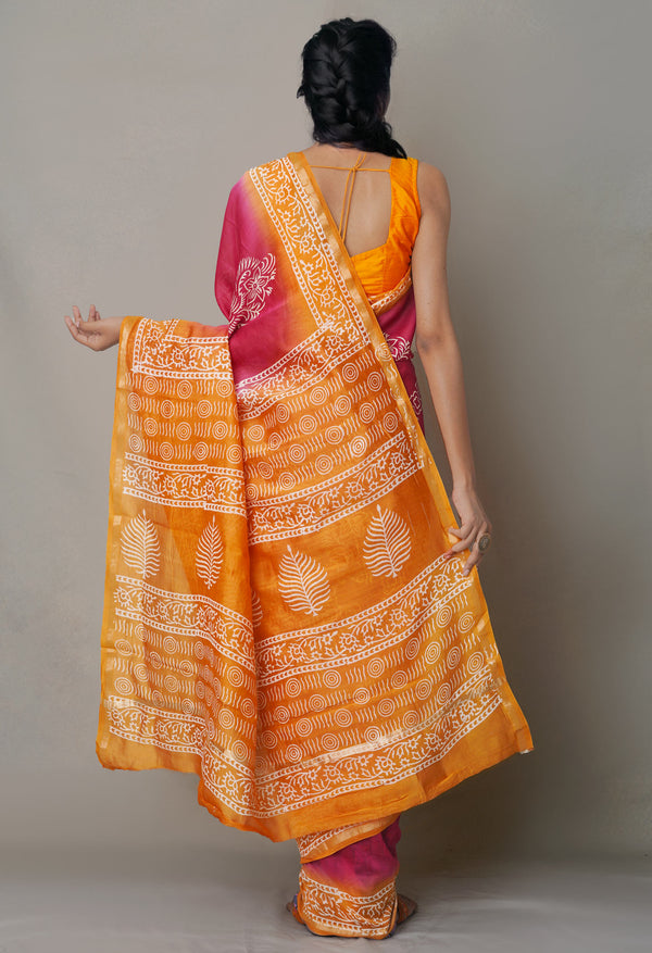 Pink-Yellow  Summer Bangalore Silk Saree