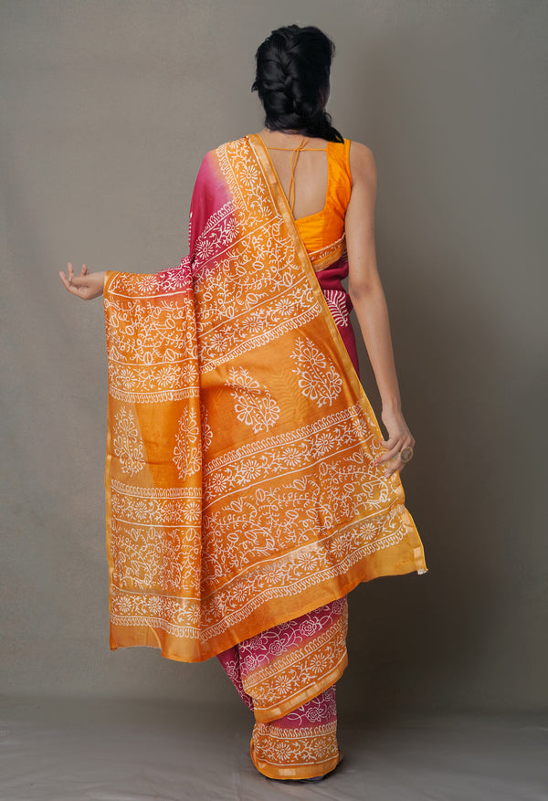 Pink-Yellow  Summer Bangalore Silk Saree